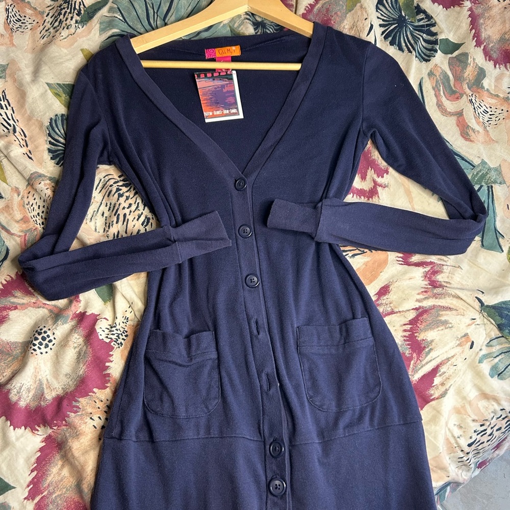 Vintage Y2K catch my I Navy Button-Up Cardigan